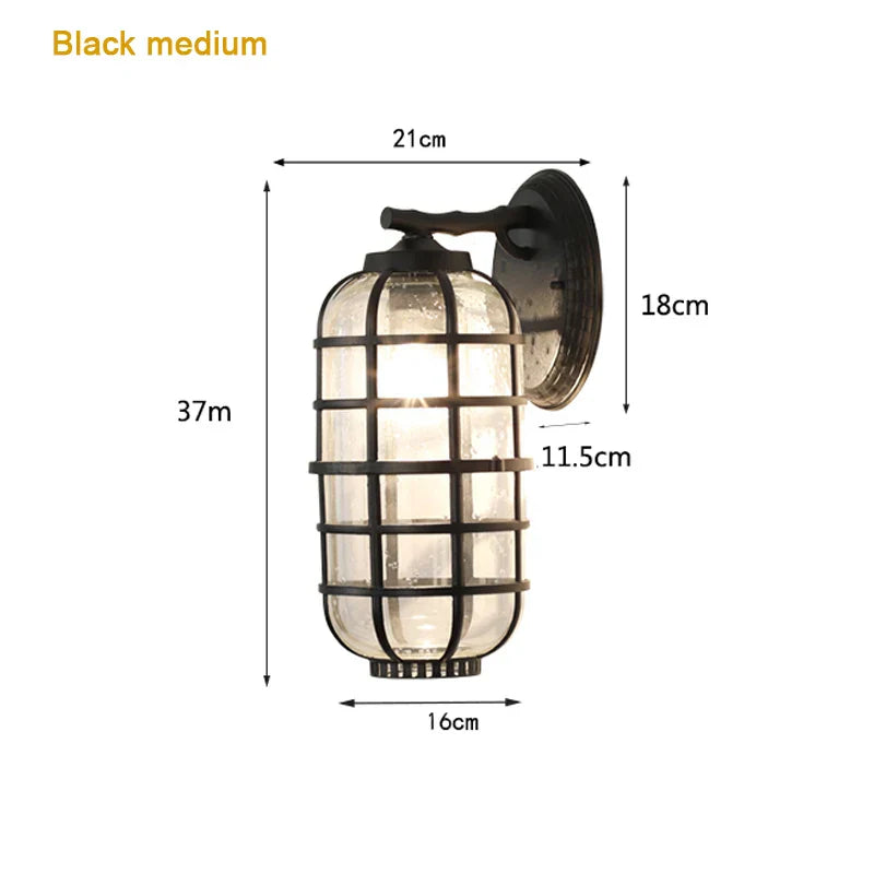 Retro Vintage Black Glass Outdoor Wall Sconce Luminaire