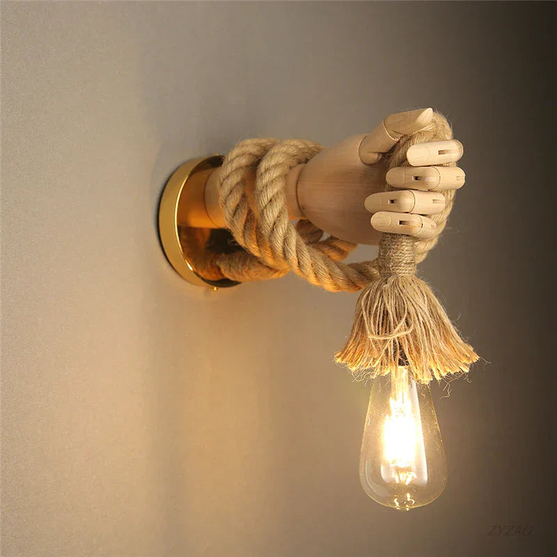 Hand Shape Hemp Rope Wall Light for Corridor Bar Restaurant, E27 Wall Decoration Lamp