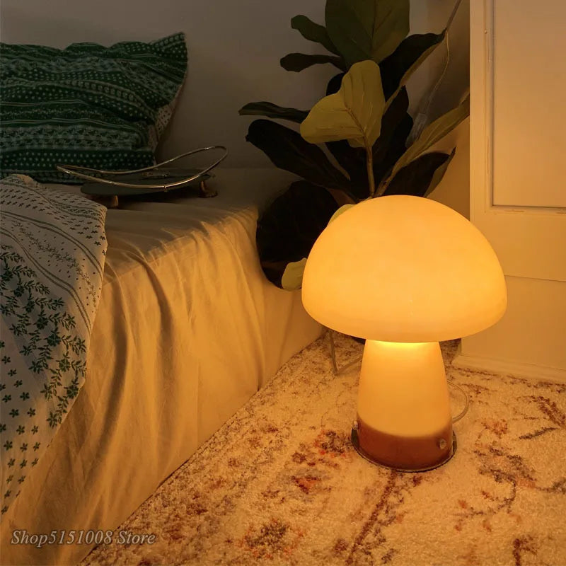 Glass Mushroom Table Lamp: Vintage Design LED Desk Night Light for Living Room