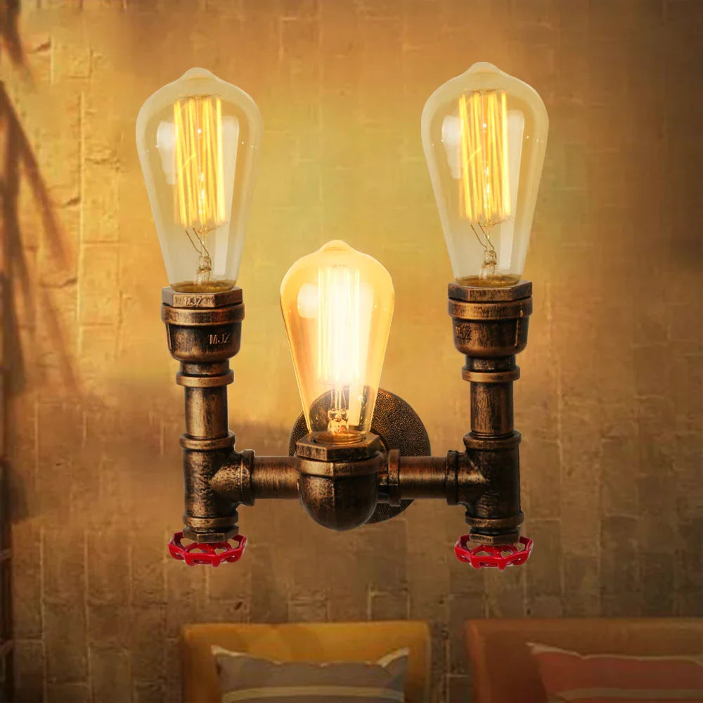 Retro Industrial Iron Water Pipe Wall Light Sconce for Home Bar Restaurant Decor