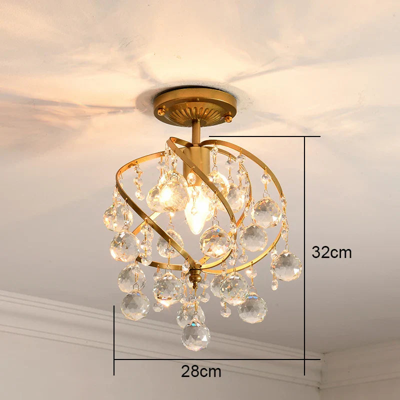 Gold Crystal Round Ceiling Chandelier for Living Room LED Light Fixtures