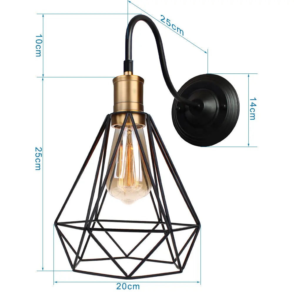 Black Cage Guard Wall Sconce LED Lamp Indoor Retro Lighting Fixture