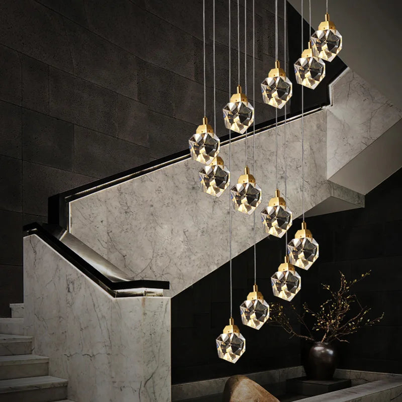 Nordic Crystal Chandelier for Duplex Villa Stair Living Dining Exhibition Hall