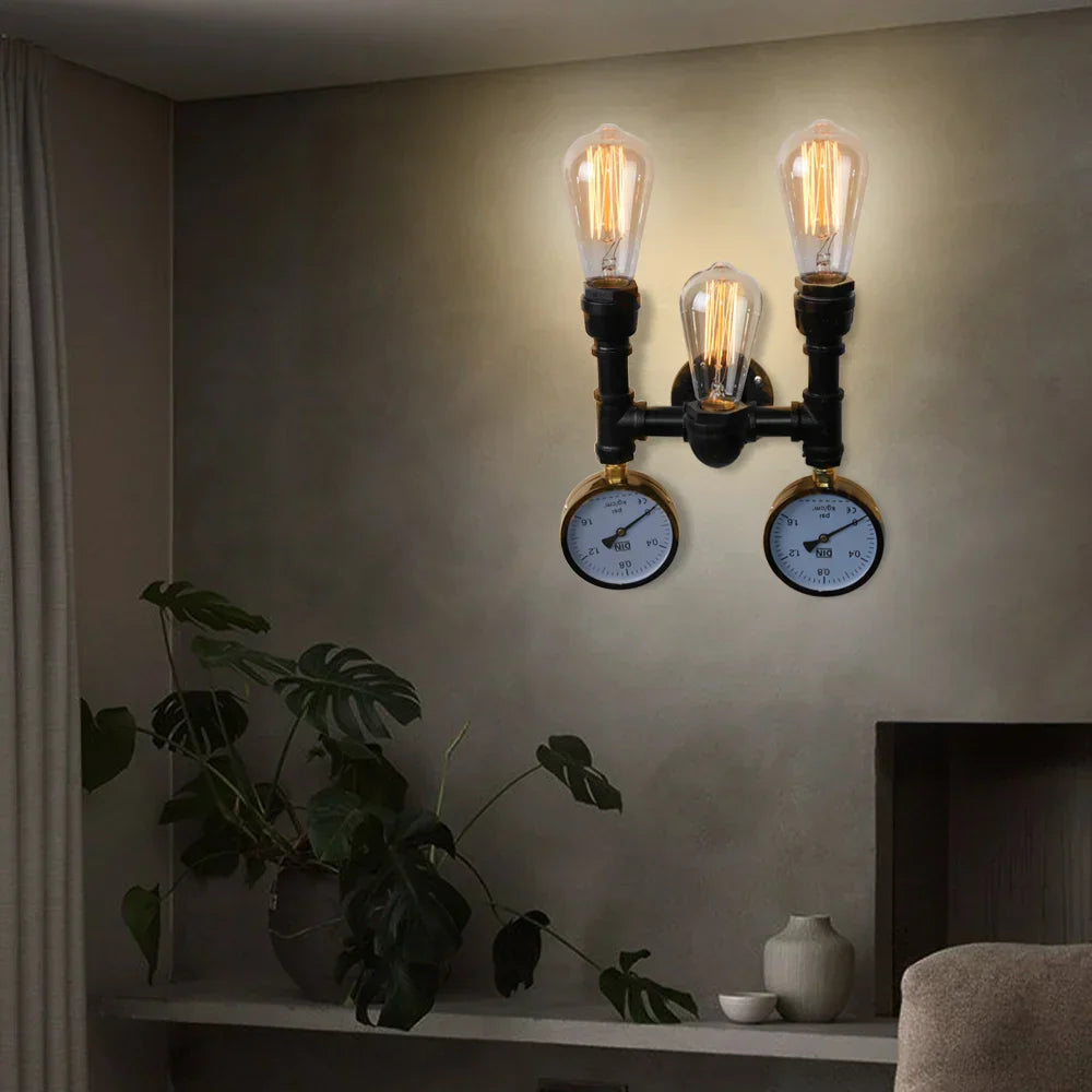 Steam Punk Iron Water Pipe Wall Lamp for Industrial Loft Decor