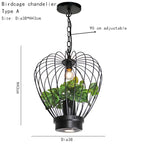 Green Planting Birdcage Chandelier: Retro Industrial Style Pendant Lamp