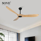 60" Vintage Wood Ceiling Fan w/ Remote Control, No Light, DC Fans 220V