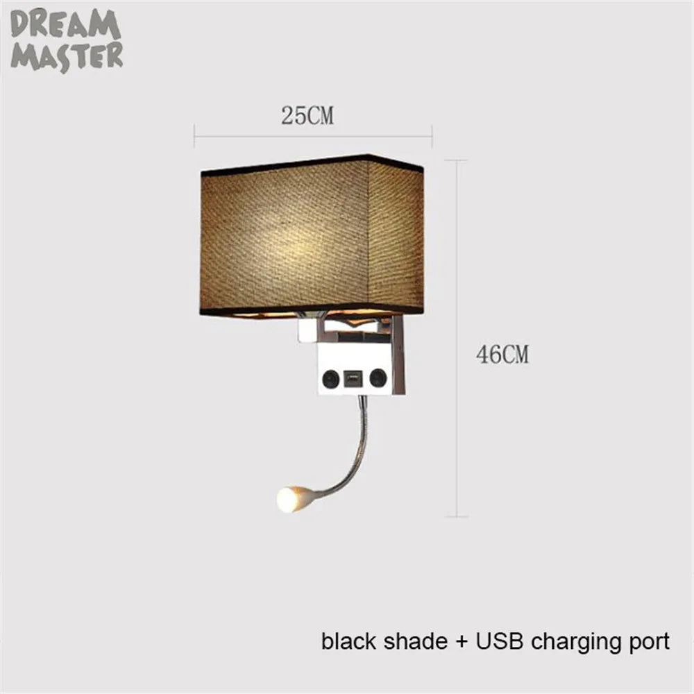 Fabric Shade Wall Light with LED Reading Lamp and Dual Switches