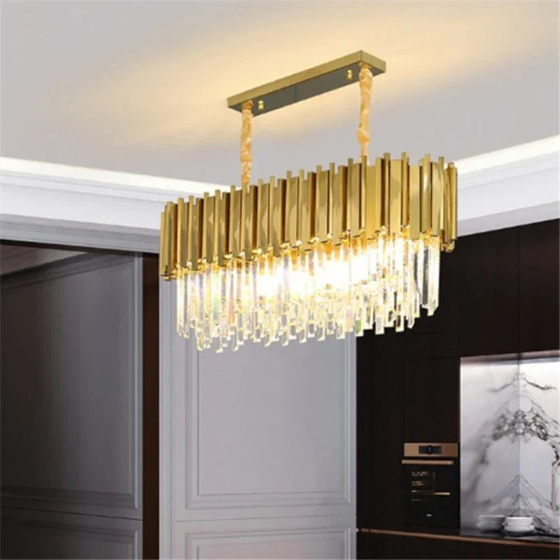 Golden Stainless Steel K9 Crystal Chandelier for Elegant Dining Room Lighting