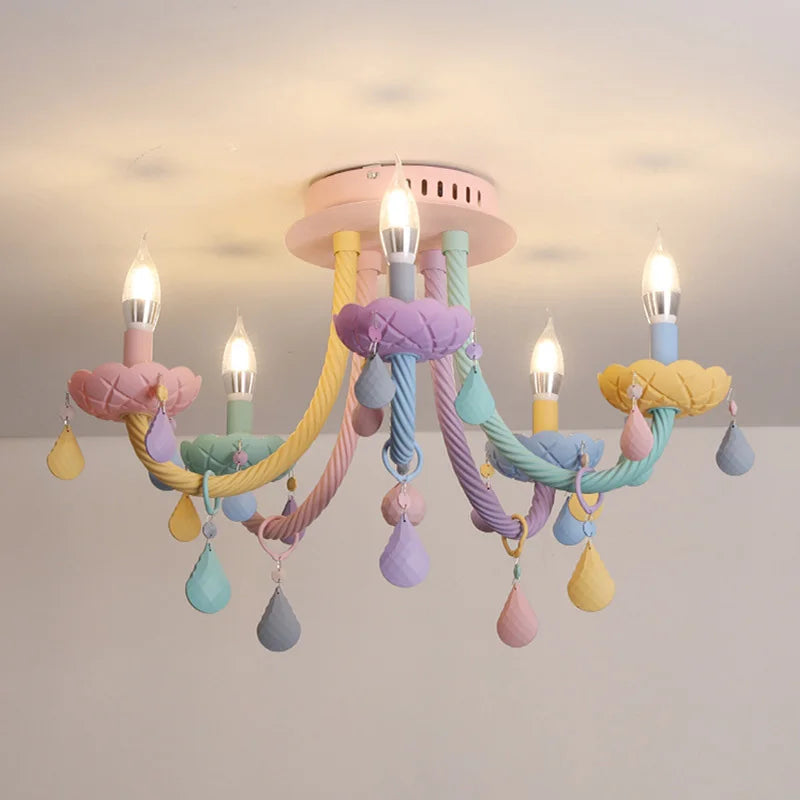 Crystal Princess Chandelier for Children's Bedroom - Rainbow Makaron Lamps