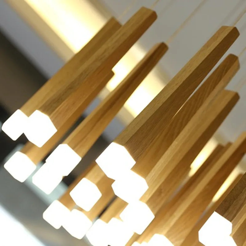 Solid Wood Pendant Light: LED Art Deco for Restaurant, Bar, Living Room