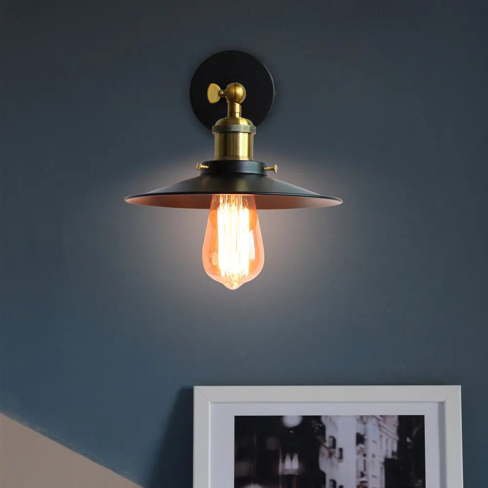 Loft LED Wall Lamp Industrial Decor Iron Lampshade Bedroom Light