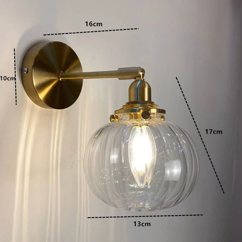 Nordic Glass Wall Lamp Rotatable Brass Bedside Sconce Light Fixture by Afralia™