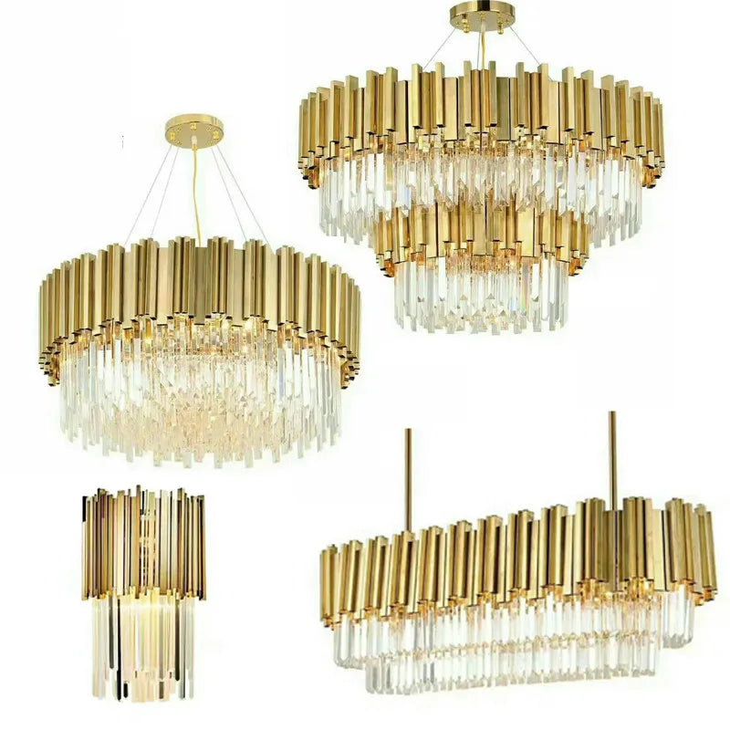 Crystal LED Chandelier: Adjustable Metal Hanging Lamp for Living Room, Dining, Bedroom