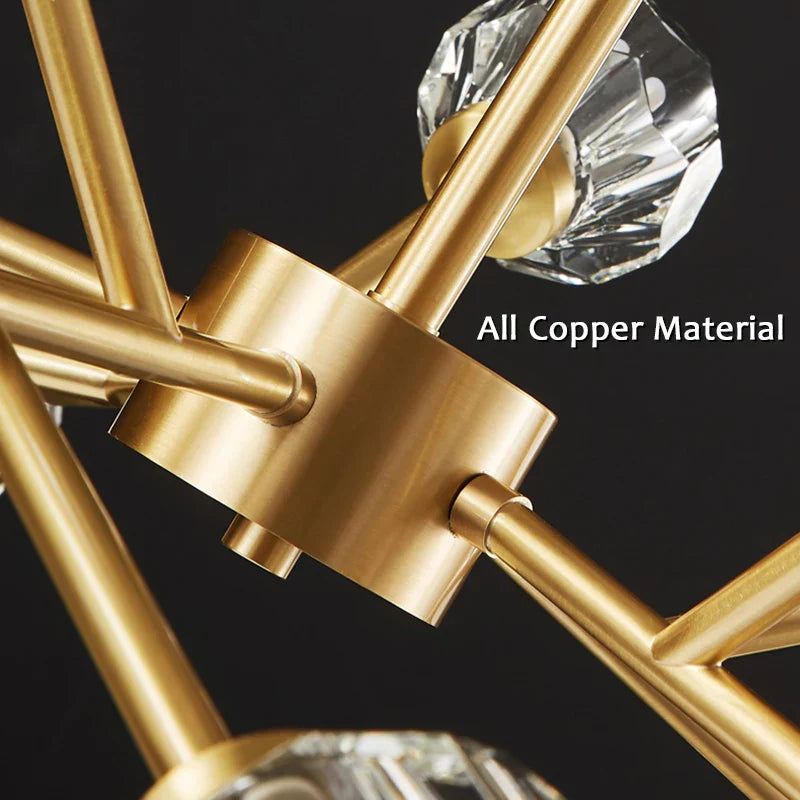 Modern Golden Crystal Chandelier for Living Room, Dining, Bedroom - Luxury Molecular Ceiling Pendant Lamp