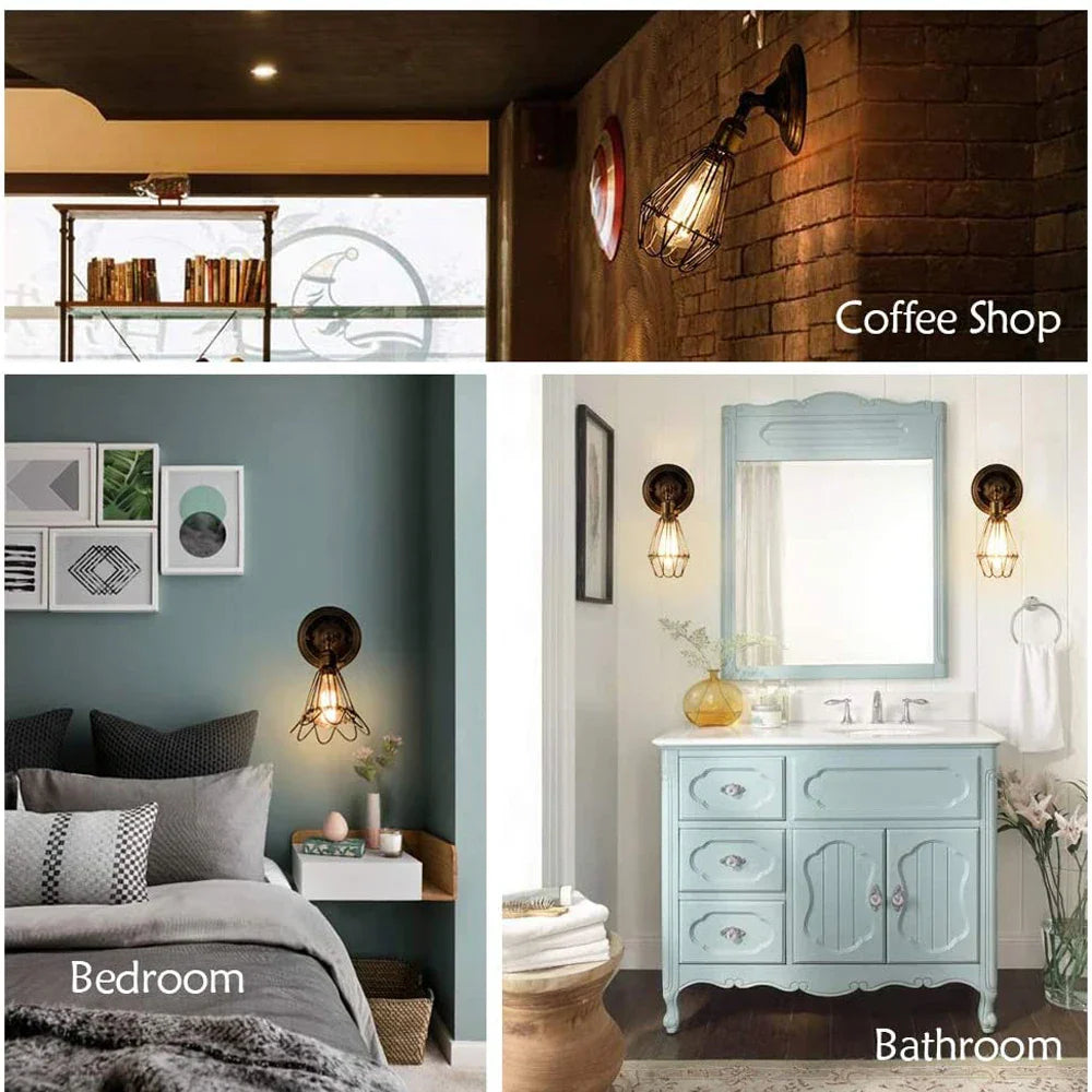 Industrial Cage Wall Light Fixture - Adjustable Rustic Sconces for Home Décor