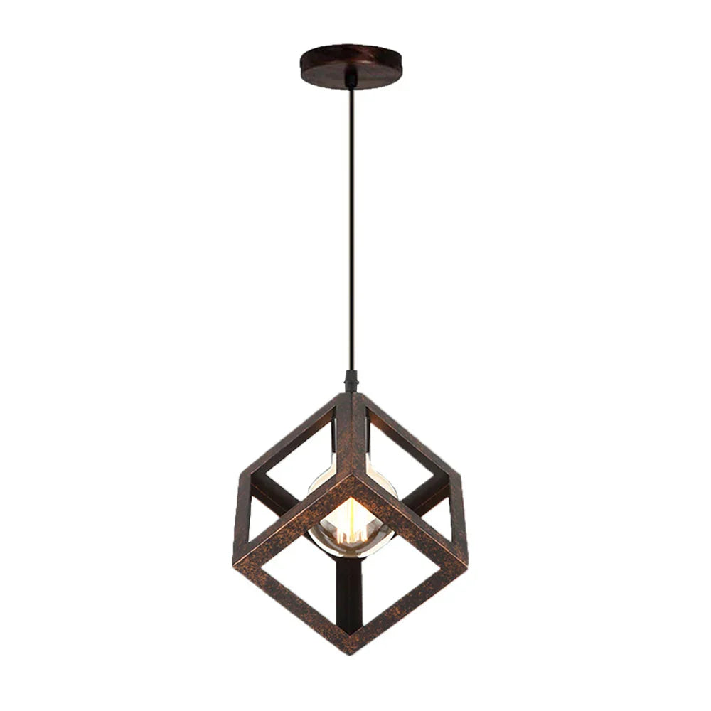 Geometric Cube Pendant Lights Trio Metal Shades Square Ceiling Lamps