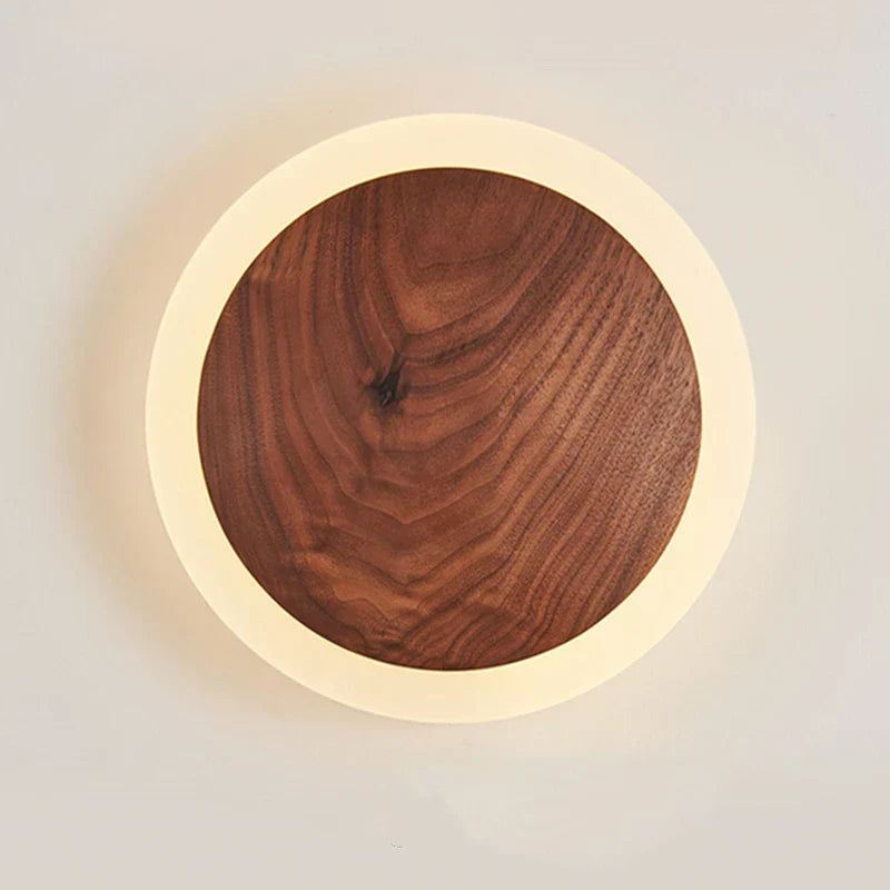 Walnut Round Solid Wood LED Wall Light for Bedroom Living Room Kitchen