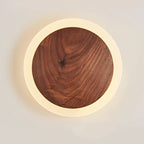 Walnut Round Solid Wood LED Wall Light for Bedroom Living Room Kitchen