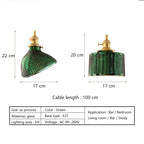 Green Glass LED Chandelier: Minimalist Brass Hanging Lights