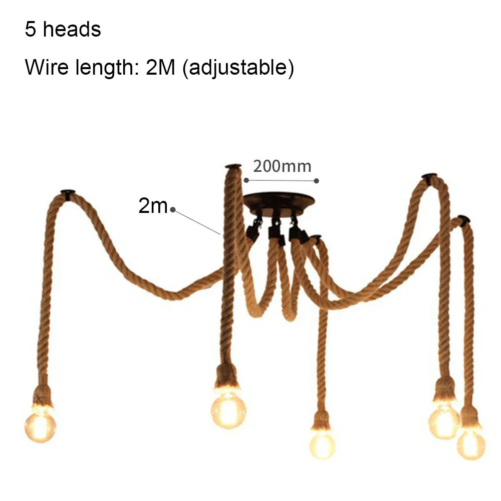 Spider Chandelier Hemp Rope Pendant Light Vintage Industrial Ceiling Lamp