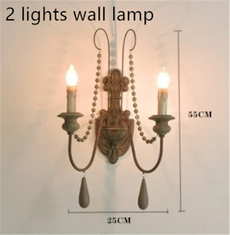 Vintage Wood Bead Wall Sconce Farmhouse Lighting