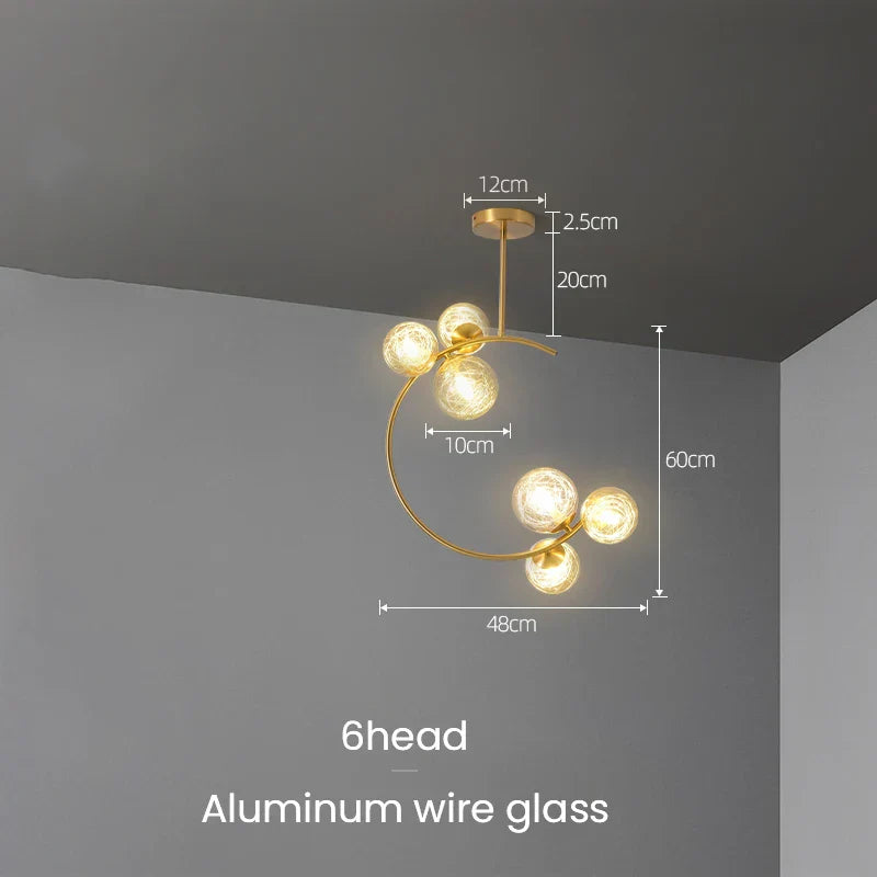 Gold Glass Ball Chandelier for Living Room Kitchen Bedroom - 220V 110V