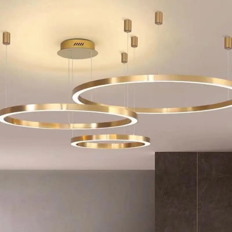 Modern LED Chandelier Brushed Rings Ceiling Mounted Lighting in Black & Coffee