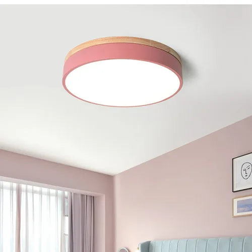 Modern Ultra-thin LED Ceiling Light Panel Solid Wood Surface Mount