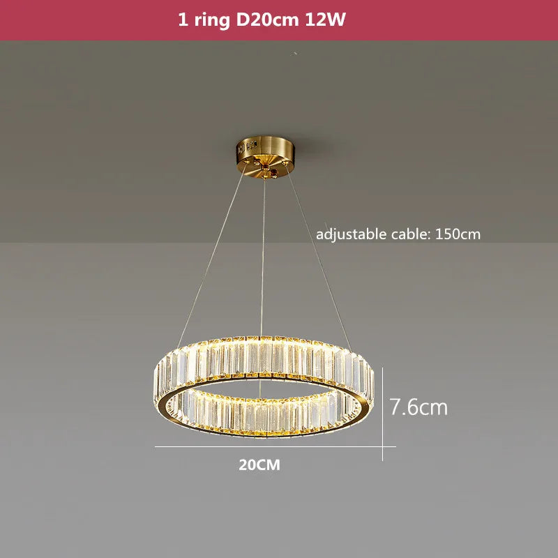 Luxury Crystal LED Chandelier: Dimmable Circle Droplight for Villa Stairs & Living Room