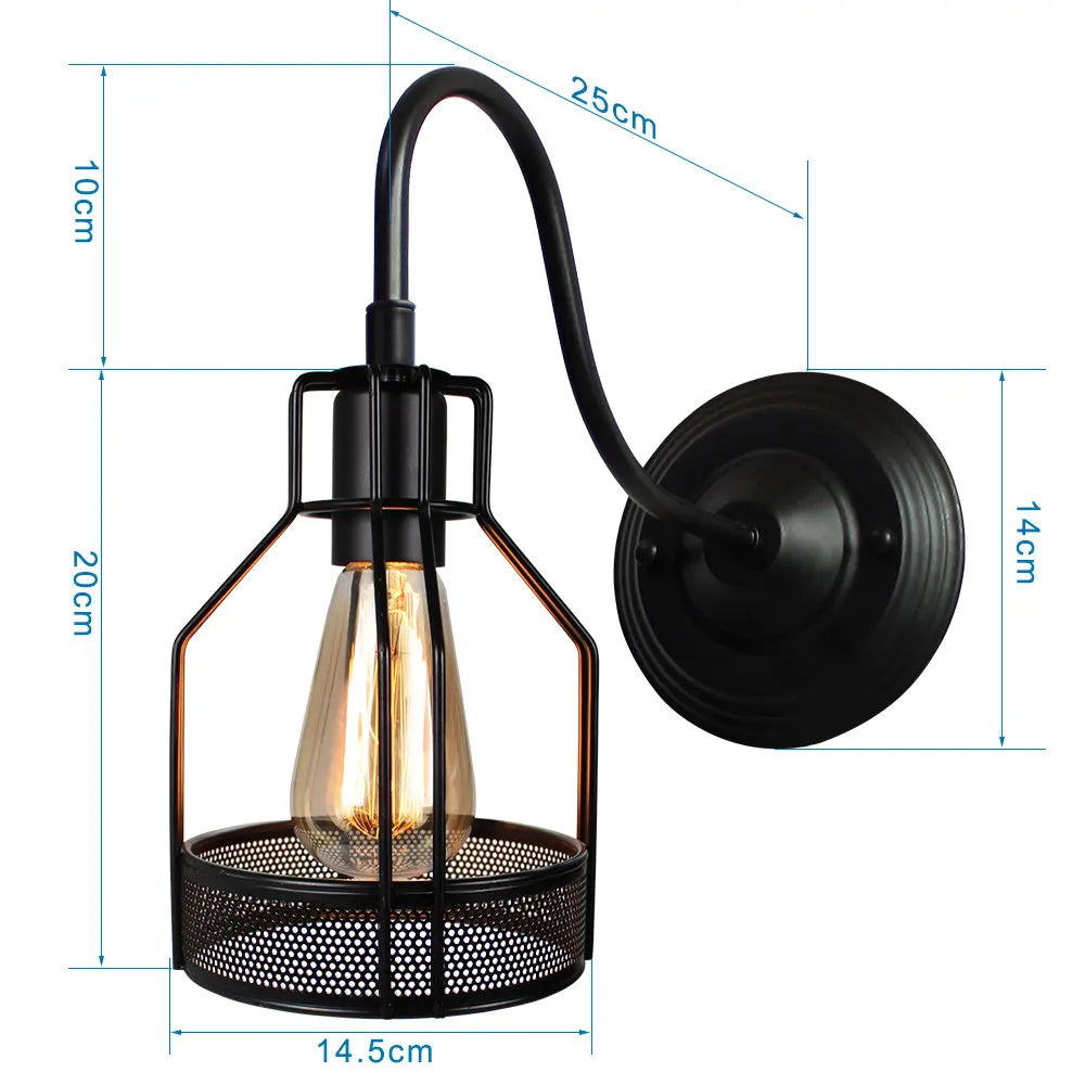 Black Cage Guard Wall Sconce LED Lamp Indoor Retro Lighting Fixture