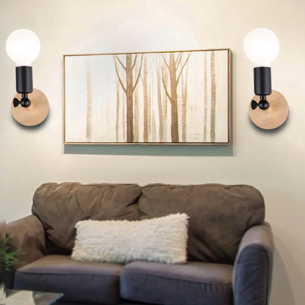 Modern Nordic Wood Wall Lights Bedroom Lamp Black White LED Sconce Lighting