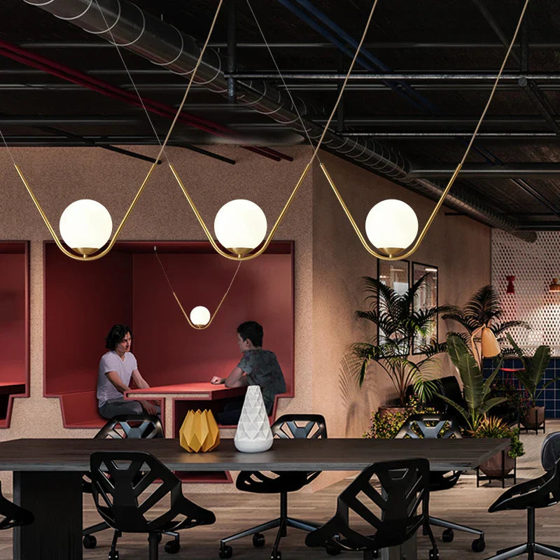 Minimalist Nordic Glass Pendant Light - Golden Black Long Line Ball Pendant Lamp