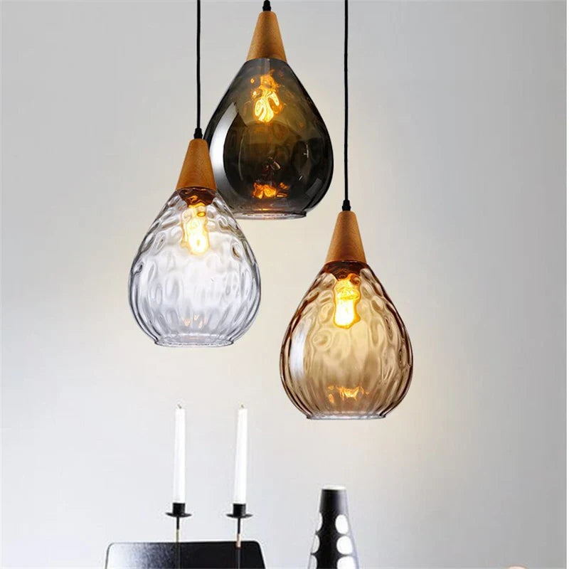 Nordic Water Grain Glass Pendant Lights for Living Room, Kitchen, Restaurant, Bar - Retro Simple Hanging Lamps