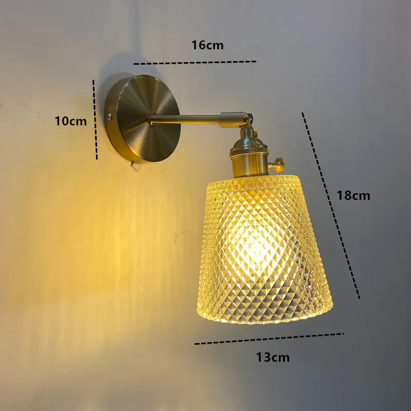 Nordic Glass Wall Lamp Rotatable Brass Bedside Sconce Light Fixture by Afralia™