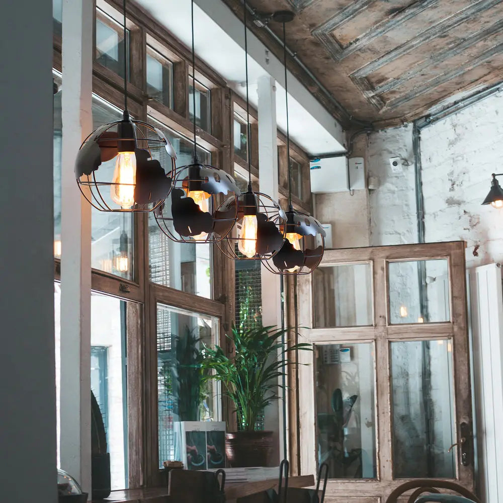 Rustic Industrial Metal Globe Pendant Chandelier Light Fixtures