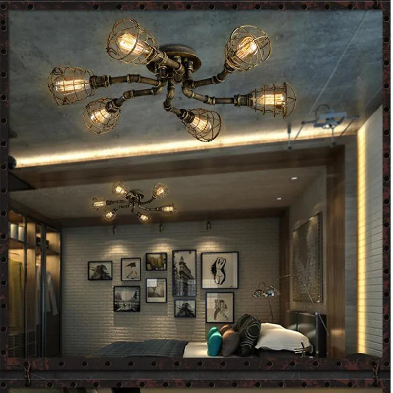 Waterpipe Edison Bulb Chandelier for Loft Bar Cafe Dining Room