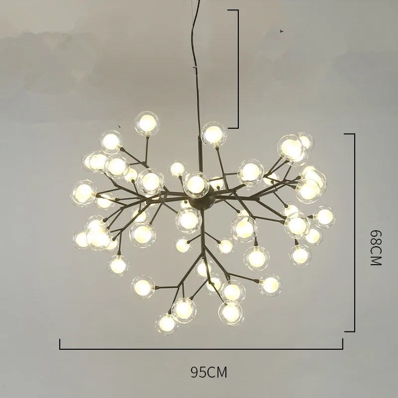 Heracleum Firefly Glass Ball Chandelier: Gold Luxury Lighting for Dining Kitchen Staircase