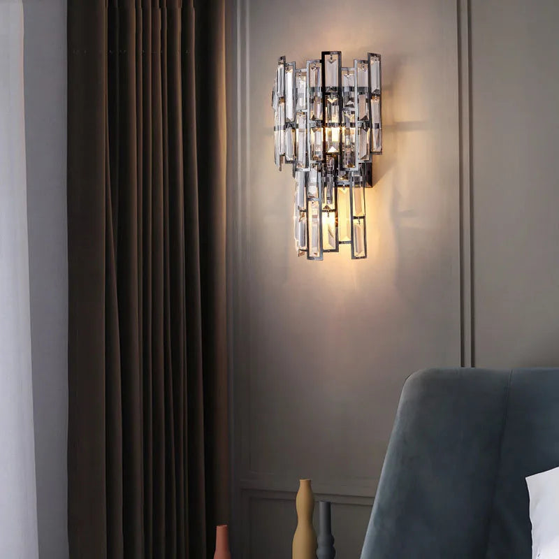Rectangular Crystal Wall Sconce: Modern Light Luxury Indoor LED Lamp