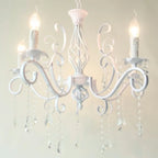 Vintage Wrought Iron Crystal Chandelier White Ceiling Lamp with E14 Candle Lights