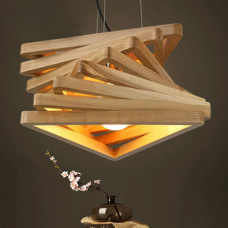 Triangle Wood Chandelier LED Indoor Hanging Lamp for Living Room decor