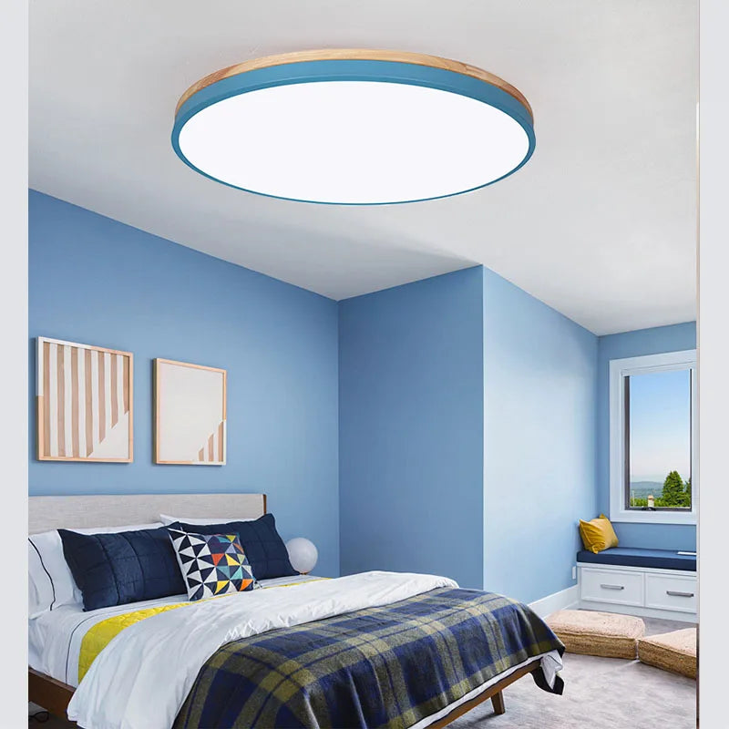 Modern Ultra-thin LED Ceiling Light Panel Solid Wood Surface Mount