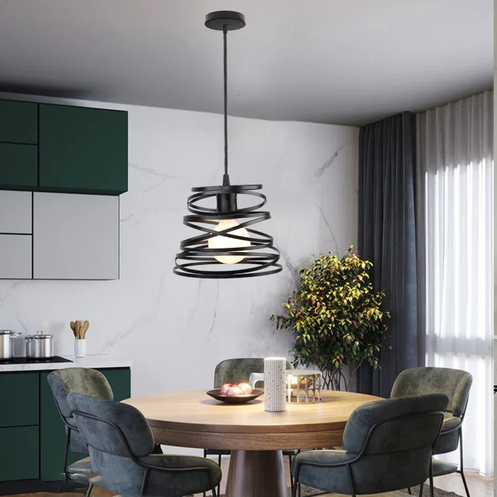 Swirl Spiral Pendant Light Black Iron Retro Loft Industrial Metal Cage Hanging Lamp