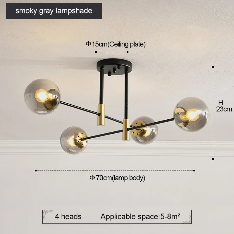 Black & Gold LED Round Ball Chandelier - Elegant Lighting Fixture for Home