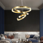 LED Chandelier: Round Rings Pattern, Gold, Modern Design for Living, Dining, Bedroom, Kitchen.