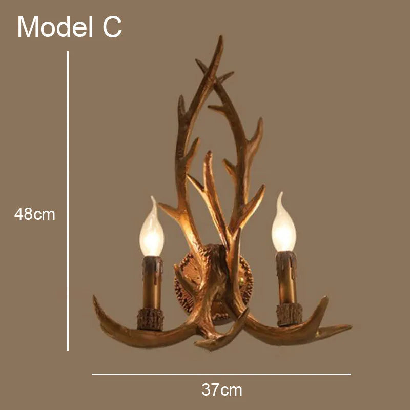 Deer Horn Resin Wall Lamp with Warm White LED Light