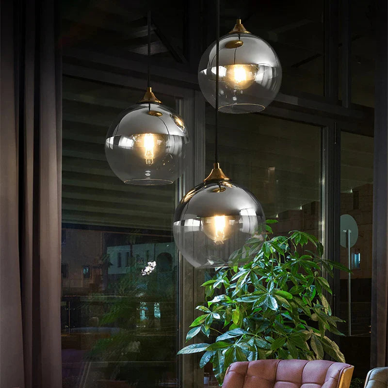 Glass Ball Pendant Light - Modern Nordic LED Hanging Fixture for Dining and Kitchen
