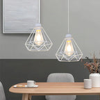 White Cage Industrial Pendant Light Fixture - Modern Loft Hanging Lamp