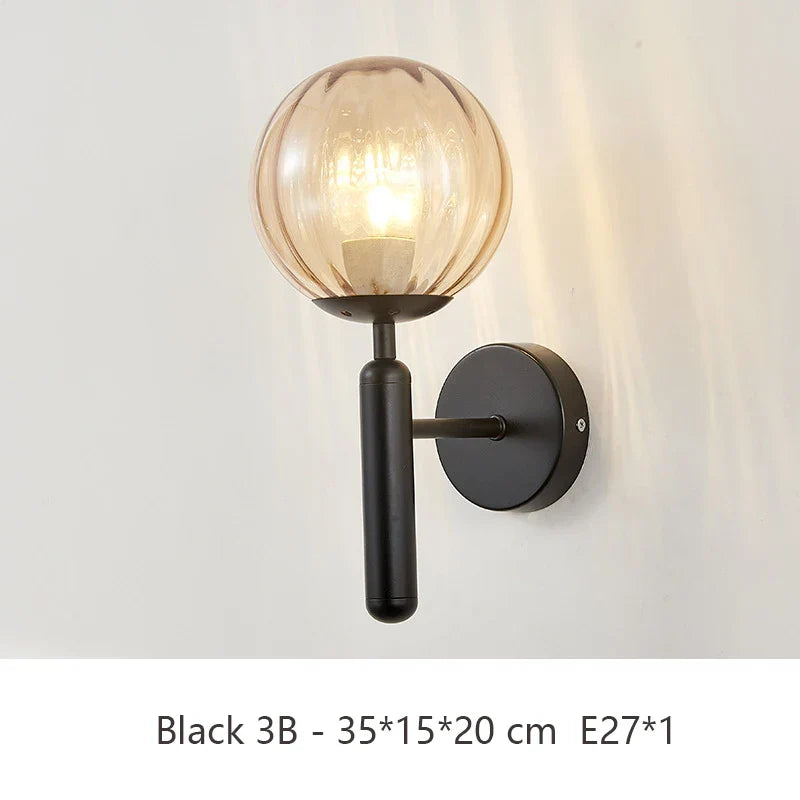 Glass Nordic Bedroom Wall Lamp Gold Black Interior Led Lighted Decoration