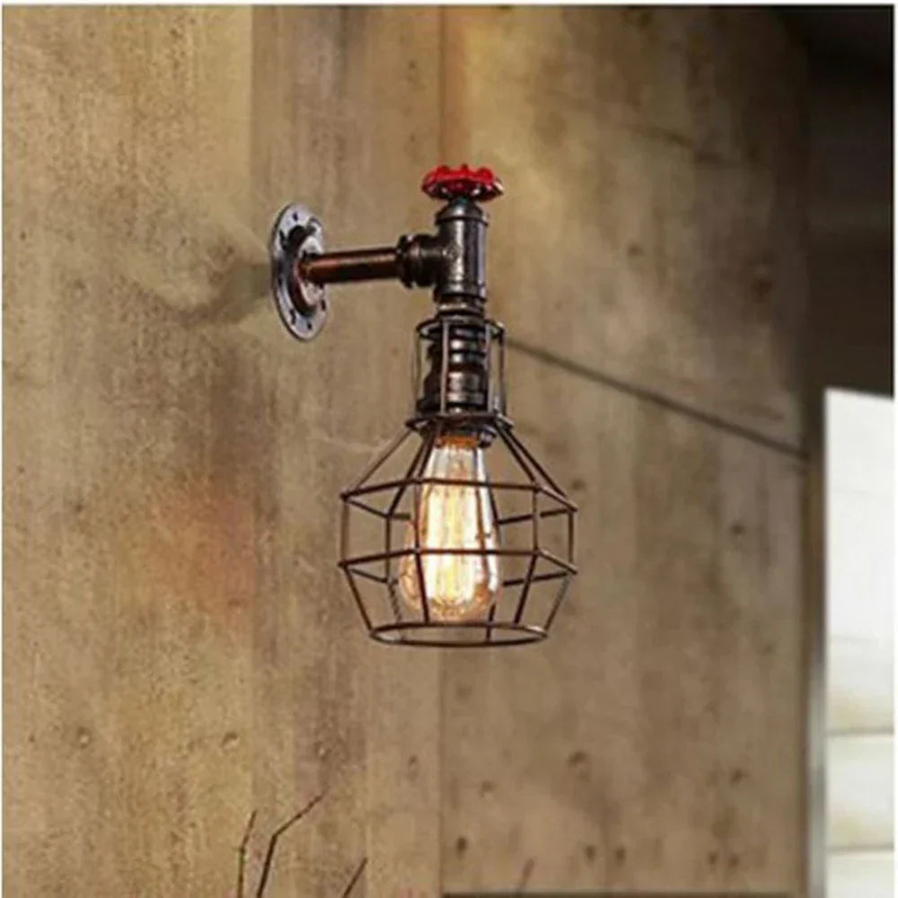 Vintage Industrial Iron Rust Wall Lamp Retro Cage Sconce for Living Room