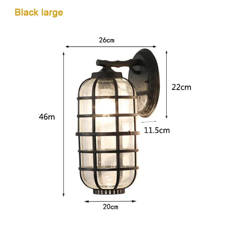 Retro Vintage Black Glass Outdoor Wall Sconce Luminaire